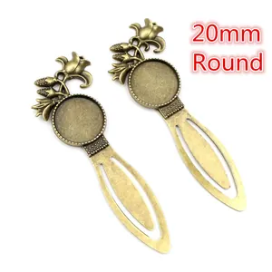 Vintage bronze 20mm round flower pattern metal DIY bookmark base for jewelry making