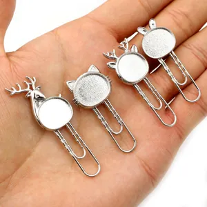 Silver metal animal-shaped paper clips with DIY base for bookmarks and craft jewelry