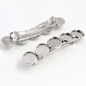 Zilveren metalen haarclipbasis met vijf ronde trays voor doe-het-zelf sieraden