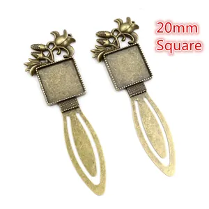 Pair of antique bronze 20mm square flower bezel settings for DIY craft bookmarks