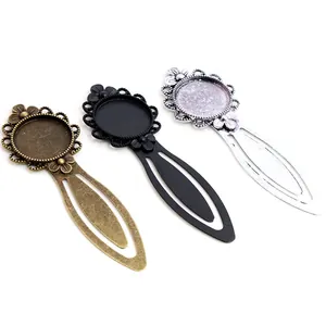 Tres bases de marcapáginas vintage de 20mm en bronce, negro y plata para joyería DIY