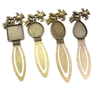 Vintage Antique Bronze Zinc Alloy Bookmark Base Tray For Time Gem Cabochon Floral Relief DIY Jewelry Making Findings Gift
