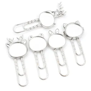 Alloy Animal Shaped DIY Paperclip Bookmark Tray For Jewelry Making Gemstone Bezel Base Deer Cat Rabbit Bear Craft Accessory