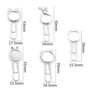 Silver animal-shaped gem base paperclip bookmarks with precise dimension markings