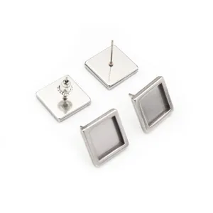 Bases de pendientes cuadrados de acero inoxidable para joyería DIY, set de 4 piezas