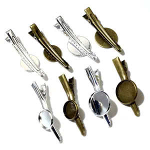 DIY metal alligator hair clips with round base plates in silver and bronze finish