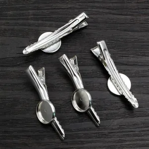Silver metal DIY duckbill hair clips with round base for jewelry making accessories