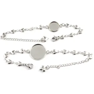 Roestvrij Staal Hart Schakel DIY Armband Basis Voor Sieraden Maken Ronde Cabochon Zetting Dienblad Handgemaakte Ambachten Sieraden