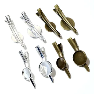 DIY Jewelry Making Finding Iron Alligator Hair Clip Base Round Tray For Handmade Hair Accessories Antique Bronze Silver