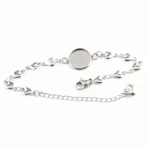 Zilveren roestvrijstalen hartjesarmband met ronde tray voor DIY sieraden maken