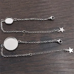 Roestvrij Staal DIY Armband Basis Rond Bezel Instelling Dienblad Met Ster Hanger Kreeft Sluiting Voor Sieraden Maken