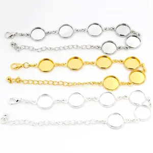 DIY Edelstahl Rund Zeit Edelstein Tablett Armband Basis Verstellbare Glieder Kette Für Schmuckherstellung Zubehör