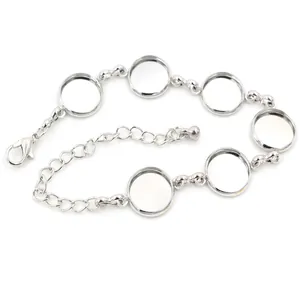 Edelstahl Armband mit sechs 12mm runden Fassungen für DIY Schmuckherstellung in Silber