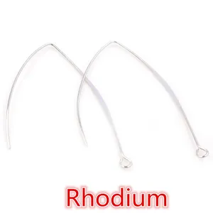 Rhodium-plated V-shaped earring hooks for DIY jewelry making with smooth curved lines
