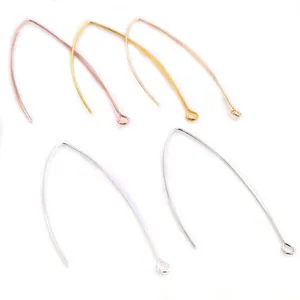 Five V-shaped copper earring hooks in gold, silver, and rose gold finishes for jewelry DIY