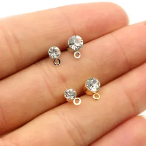 DIY rhinestone earring studs with hanging loops in gold and silver finish for jewelry making