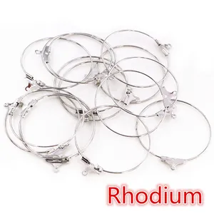 Macro detail of rhodium plated earring hoops for DIY jewelry making with small hanging loops