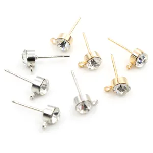 DIY rhinestone earring studs with hanging loops in gold and silver for jewelry making