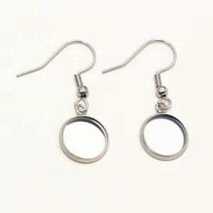 Paire de crochets d'oreilles en acier inoxydable avec base cabochon ronde pour bijoux DIY