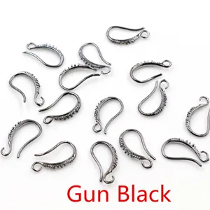 Detailed macro view of gun black DIY earring hooks with micro-pave cubic zirconia inlay