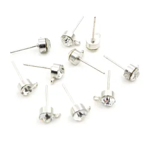 DIY rhinestone stud earring base with loop for jewelry making in silver finish