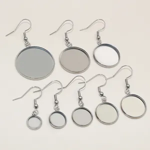 Crochets de boucles d'oreilles en acier inoxydable avec plateaux ronds pour bijoux DIY