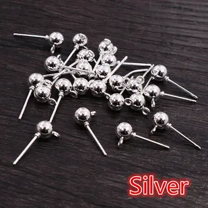 Clous d'oreilles boules argentés avec anneaux pour création bijoux DIY