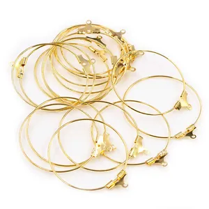Polished golden DIY hoop earring findings with secure clasp and loop for jewelry making