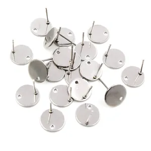 Polished stainless steel flat round earring studs with small hole for DIY jewelry making
