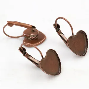Retro copper 12mm heart lever back earring hooks for DIY jewelry making accessories