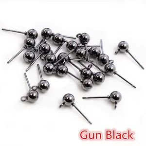 Clous d'oreilles boules noir fusil avec anneau pour création de bijoux DIY en gros