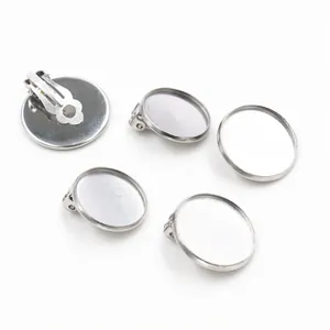 Silver stainless steel DIY clip-on earring bases for jewelry making and crafting