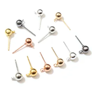 Tige de Boucle d'Oreille à Tête Sphérique en Cuivre Avec Boucle Ouverte Fournitures de Bijouterie DIY Clou d'Oreille à Perle Ronde