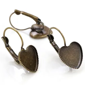 12mm antique bronze heart-shaped leverback earring bases for DIY jewelry making
