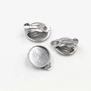 Polished silver stainless steel DIY ear clip base tray for non-pierced jewelry making