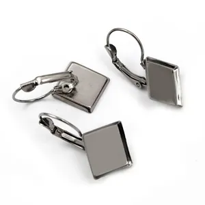 Macro shot of 12mm square gunmetal French ear hooks for DIY earring making