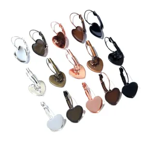 Variety of 12mm heart-shaped French lever back earring hooks for DIY jewelry making