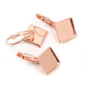 Close-up of 12mm rose gold square leverback earring hooks for DIY jewelry making