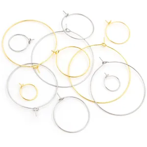 DIY stainless steel round hoop earrings components in gold and silver, assorted sizes