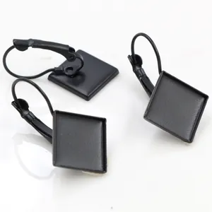 Detail of 12mm black square lever back earring hooks for DIY jewelry making parts