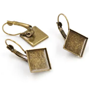 French lever back square bezel earring hooks for DIY jewelry making in bronze finish