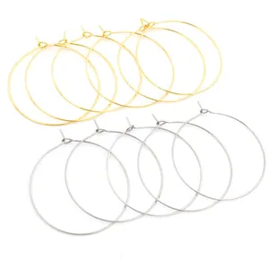 Stainless Steel Round Hoop Earring Findings For DIY Jewelry Making Wine Glass Charm Rings Gold Silver Tone Hoops