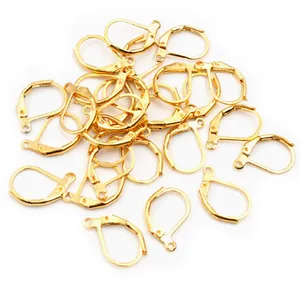 Bulk gold leverback earring hooks with D-shape spring closure for DIY jewelry making