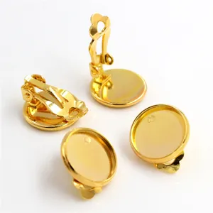 Golden DIY clip-on earring bases with 10-20mm round trays for jewelry making