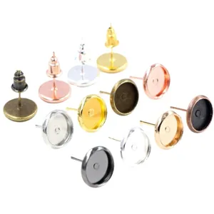 DIY jewelry making kit with multi-color 6-12mm earring posts, blank round bezel settings