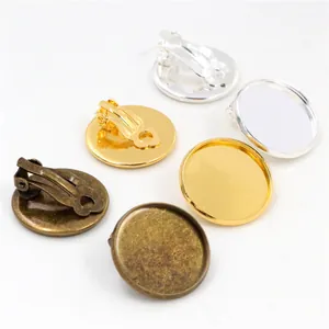 DIY 20mm round tray ear clips for jewelry making in silver gold and bronze metal finishes