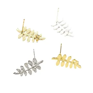 Perni per orecchini a forma di foglia in rame oro e argento con anellini