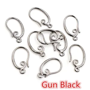 Gun black copper ear hooks with vintage scroll design and closed loops for DIY jewelry