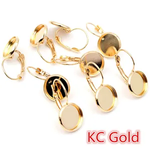 KC Gold leverback ear hooks with round tray base for DIY jewelry making accessories
