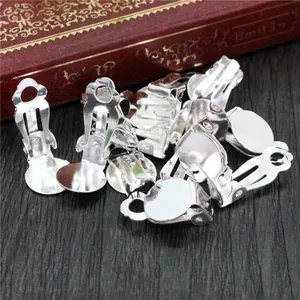 Silver plated 10mm flat tray clip-on earring converters for DIY jewelry making accessories